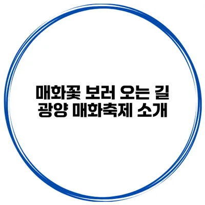 매화꽃 보러 오는 길 광양 매화축제 소개